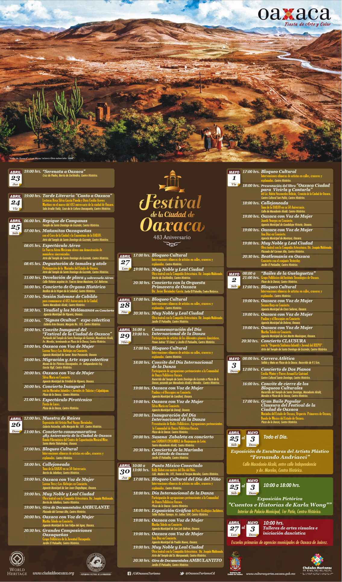 Programación de las actividades del 483 Aniversario de la Ciudad de Oaxaca de Juárez